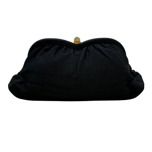 Vintage L And M Women’s Black Satin With Gold Frame & Pouch Evening Clutch - Picture 3 of 13